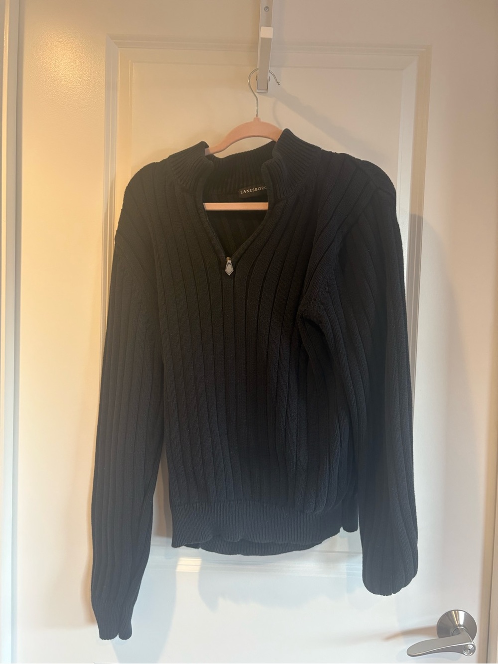 Lanesboro Black Ribbed Half-Zip Turtleneck Sweater